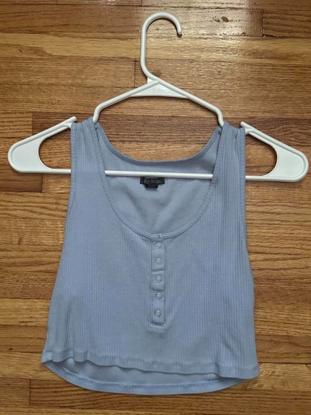 Light Blue Ribbed Henley Button Front Cropped Tank Top